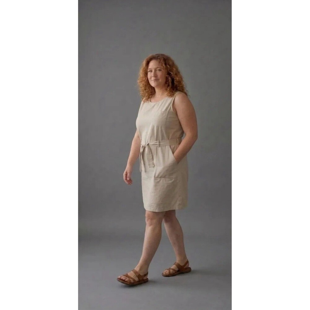 L L Bean 100%  Cotton Khaki dress Size 16 Timeless Versatile  Classic Lagenlook